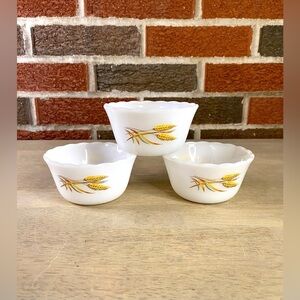 Lot of 3 Vintage Anchor Hocking Fire King Wheat Pattern Milk Glass Dessert Cups‎